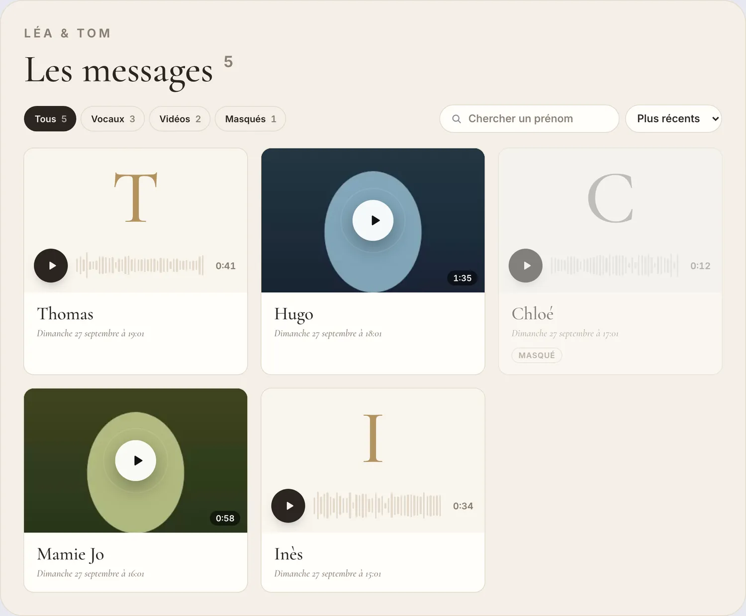 Le mur des messages du livre d'or Film 36, cartes vocales et vidéo